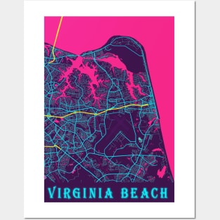 Virginia Beach Neon City Map, Virginia Beach Minimalist City Map Art Print Posters and Art